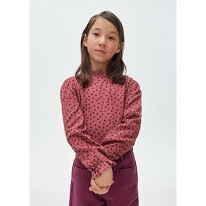 Mayoral Polka Dot Print Long- Sleeved Top Girls Size 12 Purple Red Fall Tops